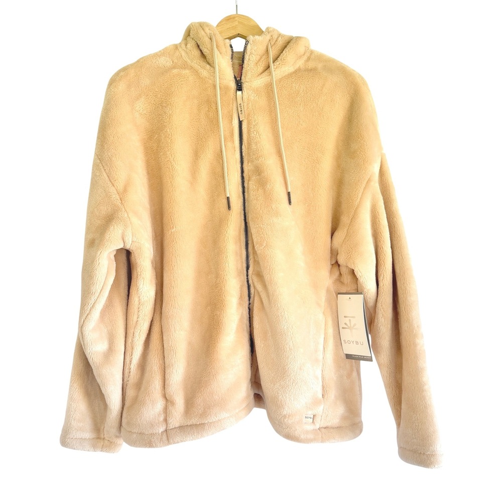 Soybu Women Plush Pile Jacket Porcelain Beige Full Zip‎ Hoodie FS9250 Large NWT